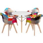 Artiss Dining Table and Chairs Set 5PCS Round Wood Restaurant Kitchen Furniture