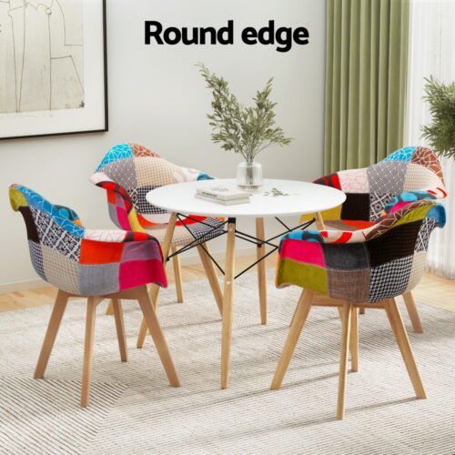 Artiss Dining Table and Chairs Set 5PCS Round Wood Restaurant Kitchen Furniture - Image 4