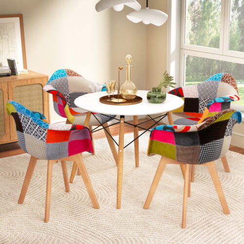 Artiss Dining Table and Chairs Set 5PCS Round Wood Restaurant Kitchen Furniture - Image 8