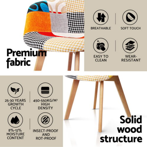 Artiss Dining Set Round Table 2 Chairs Retro Patchwork Kitchen Wood DSW 90cm - Image 6