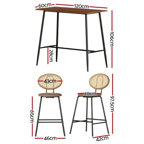 Artiss Bar Table Stools Set Dining Desk Industrial Kitchen Chairs Cafe Pub - Image 2