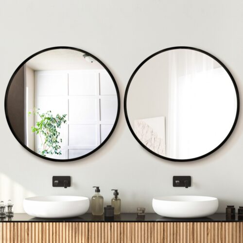 Embellir 2 Wall Mirror Makeup 90cm Home Decor Framed Mirrors Bathroom Round Black - Image 7