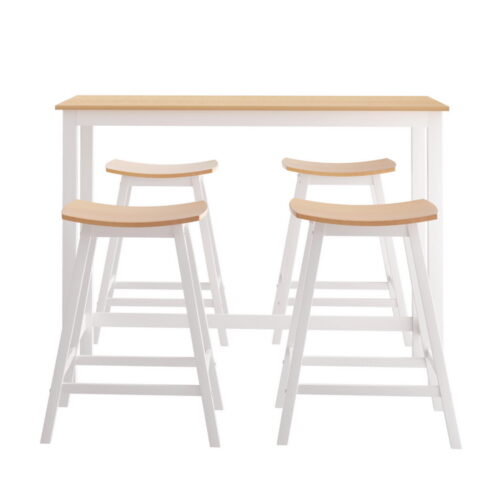 Artiss Bar Table and Stools Set Dining Desk Solid Wood Kitchen Chairs Cafe Pub - Image 3
