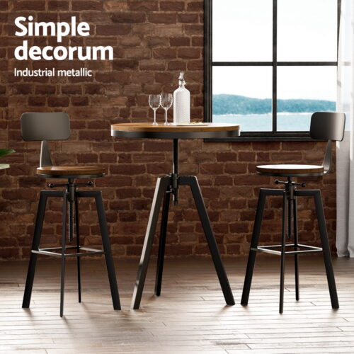 Artiss Bar Table and Stools Set Dining Desk Industrial Kitchen Chairs Cafe Pub - Image 4