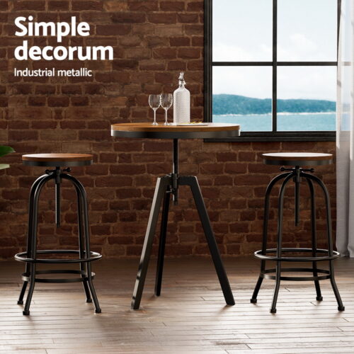 Artiss Bar Table Stools Set Dining Desk Industrial Kitchen Chairs Cafe Pub - Image 4