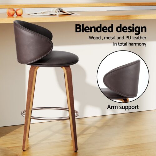 4x Artiss Bar Stools Dining Chairs Contoured Leather Wood Stool - Image 5