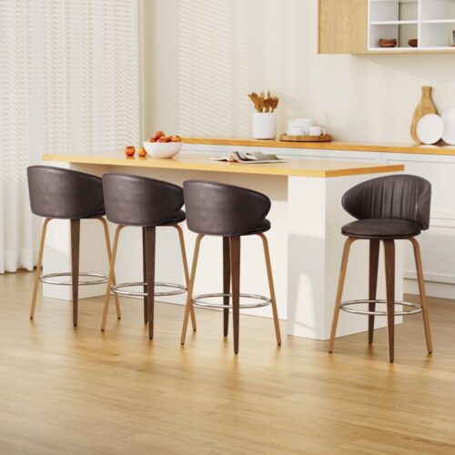 4x Artiss Bar Stools Dining Chairs Contoured Leather Wood Stool - Image 7