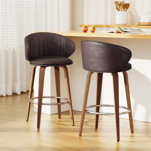2x Artiss Bar Stools Dining Chairs Contoured Leather Wood Stool - Image 7