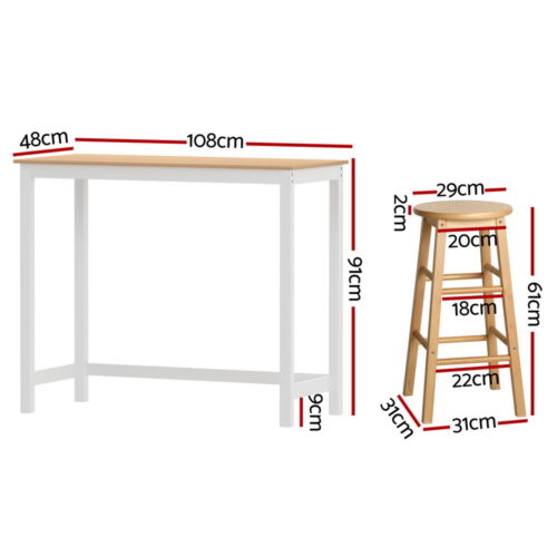 Artiss Bar Table and Stools Set Dining Desk Kitchen Chairs Cafe Pub - Image 2