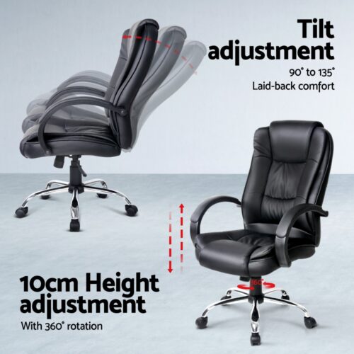 Artiss Computer Desk 120cm Executive Office Chair Set PU Leather High Back Black - Image 5
