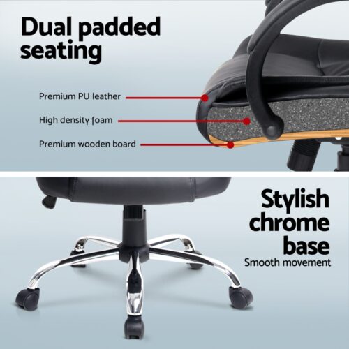 Artiss Computer Desk 120cm Executive Office Chair Set PU Leather High Back Black - Image 6