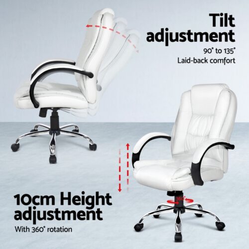 Artiss Computer Desk 120cm Executive Office Chair Set PU Leather High Back White - Image 5
