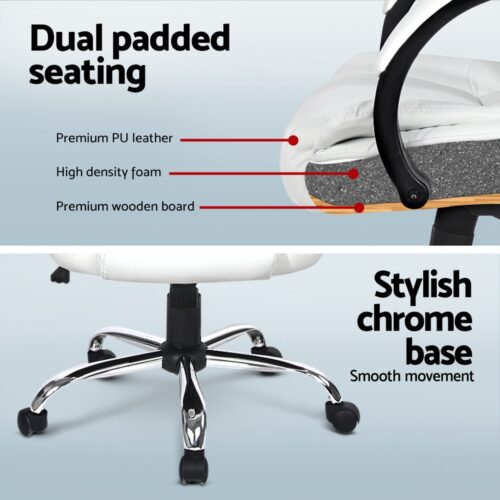 Artiss Computer Desk 120cm Executive Office Chair Set PU Leather High Back White - Image 6