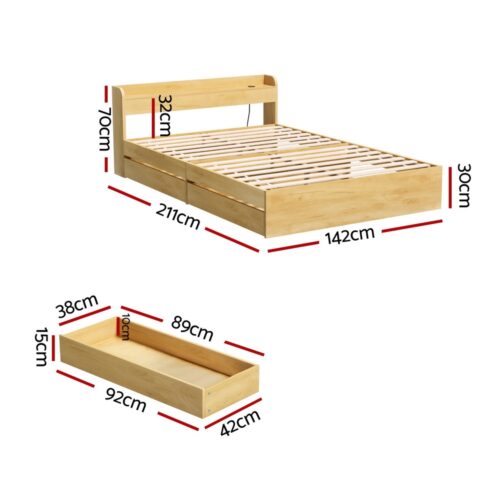 Artiss Bed Frame Double Size with Charging Ports and 2 Drawers AURA - Image 2