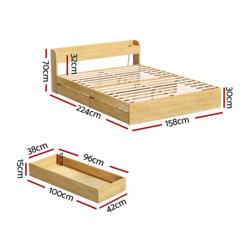 Artiss Bed Frame Queen Size with Charging Ports and 2 Drawers AURA - Image 2