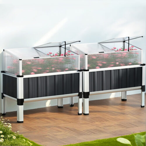 2x Green Fingers Raised Garden Bed 80x49x74cm Greenhouse Planter Box Galvanised - Image 7