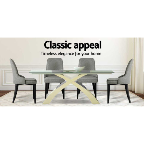 Artiss 4x Dining Chairs Kitchen Chair Retro Vintage Linen Fabric Steel Legs Grey - Image 4