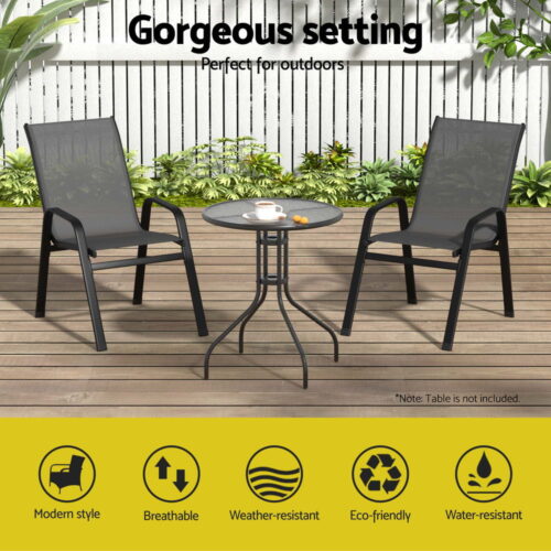 Gardeon 2PC Outdoor Dining Chairs Stackable Lounge Chair Patio Furniture Black - Image 4