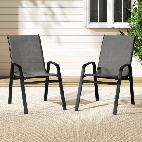 Gardeon 2PC Outdoor Dining Chairs Stackable Lounge Chair Patio Furniture Black - Image 7