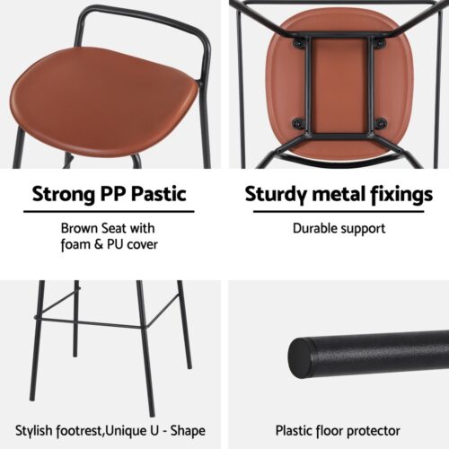 4x Artiss Bar Stools Kitchen Counter Dining Chairs Retro Set Metal Brown - Image 8