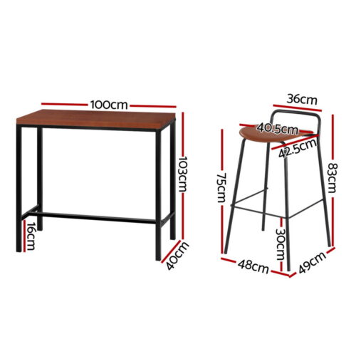 Artiss Bar Table and Stools Set Dining Desk Kitchen Chairs Cafe Pub - Image 4
