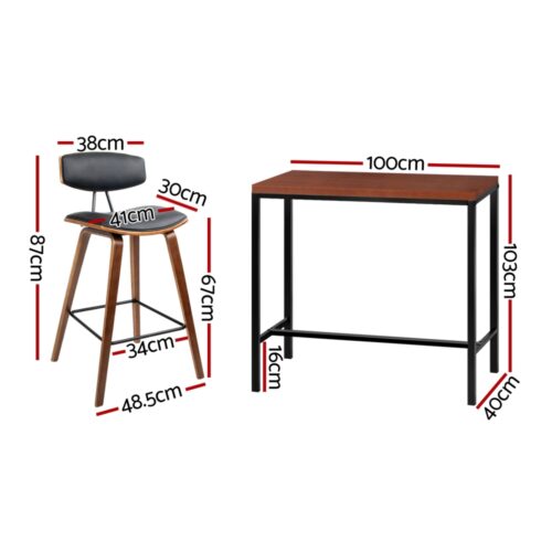 Artiss Bar Table and Stools Set Dining Desk Kitchen Chairs Cafe Pub - Image 4