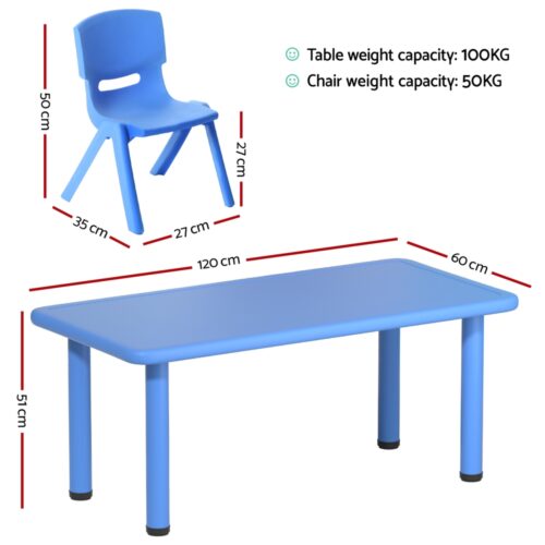 Keezi 5PCS Kids Table and Chairs Set Children Study Desk Furniture Plastic 4 Chairs - Image 2