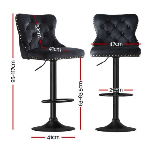 Artiss 1x Velvet Bar Stool Adjustable Height Nailhead Trim Kitchen Counter Stool - Image 2