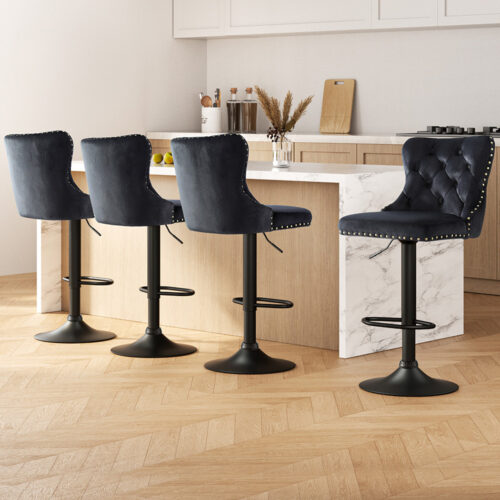 Artiss 4x Velvet Bar Stool Adjustable Height Nailhead Trim Kitchen Counter Stool - Image 7