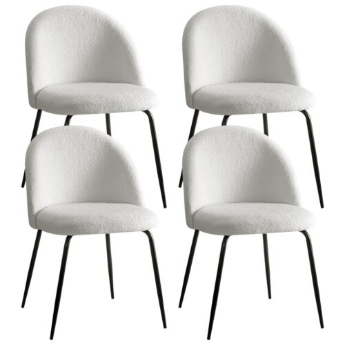 Artiss 4x Dining Chairs Cafe Kitchen Chair Sherpa Boucle Upholstered Retro White