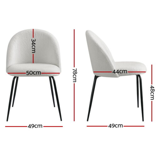 Artiss 4x Dining Chairs Cafe Kitchen Chair Sherpa Boucle Upholstered Retro White - Image 2