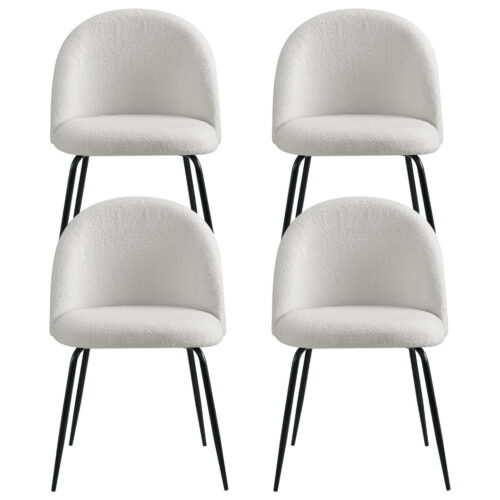 Artiss 4x Dining Chairs Cafe Kitchen Chair Sherpa Boucle Upholstered Retro White - Image 3