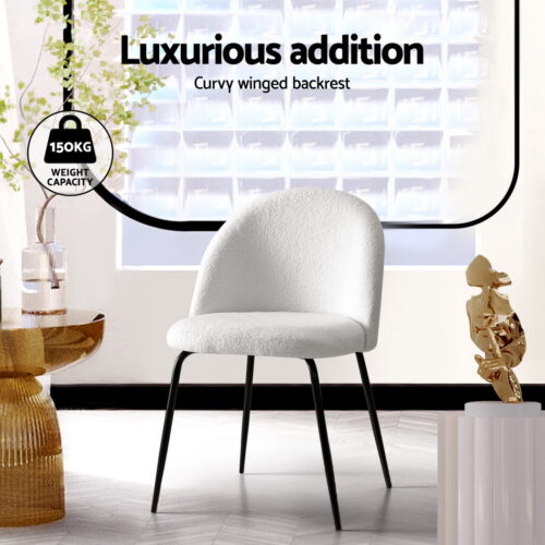 Artiss 4x Dining Chairs Cafe Kitchen Chair Sherpa Boucle Upholstered Retro White - Image 4