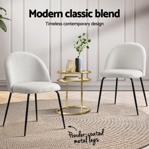 Artiss 4x Dining Chairs Cafe Kitchen Chair Sherpa Boucle Upholstered Retro White - Image 5