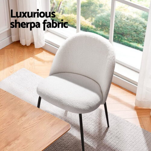 Artiss 4x Dining Chairs Cafe Kitchen Chair Sherpa Boucle Upholstered Retro White - Image 6
