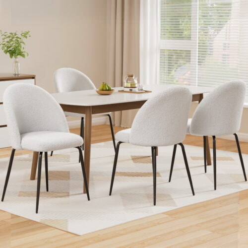 Artiss 4x Dining Chairs Cafe Kitchen Chair Sherpa Boucle Upholstered Retro White - Image 7