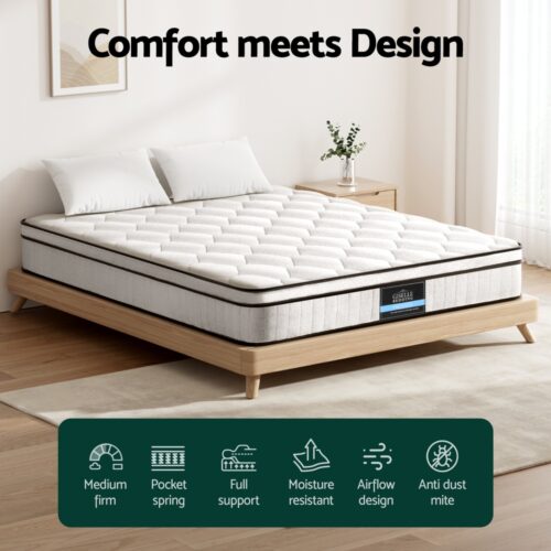 Giselle Bedding 22cm Mattress Queen Size Pocket Spring Euro Top Medium Firm - Image 4
