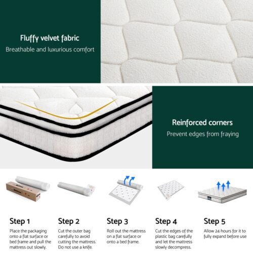 Giselle Bedding 22cm Mattress Queen Size Pocket Spring Euro Top Medium Firm - Image 6
