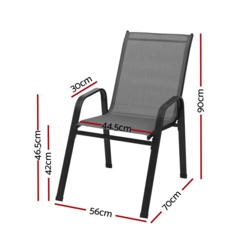 Gardeon 4PC Outdoor Dining Chairs Stackable Lounge Chair Patio Furniture Grey - Image 2
