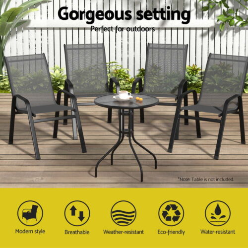 Gardeon 4PC Outdoor Dining Chairs Stackable Lounge Chair Patio Furniture Grey - Image 4