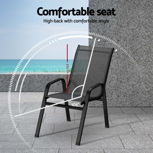 Gardeon 4PC Outdoor Dining Chairs Stackable Lounge Chair Patio Furniture Grey - Image 5