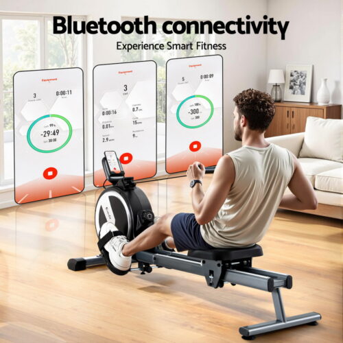 Everfit 16 Level Magnetic Rowing Machine for Home with App Connect Black - Image 4