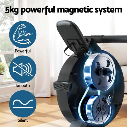 Everfit 16 Level Magnetic Rowing Machine for Home with App Connect Walnut - Image 5
