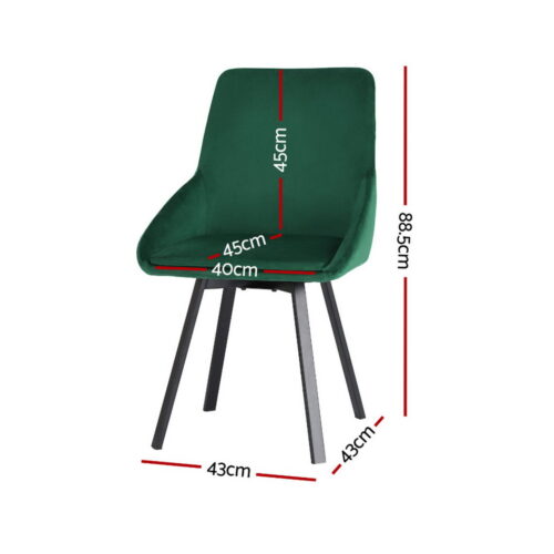 Artiss 4x Dining Chairs Cafe Kitchen Living Room Chair Velvet Swivel Base Green - Image 2