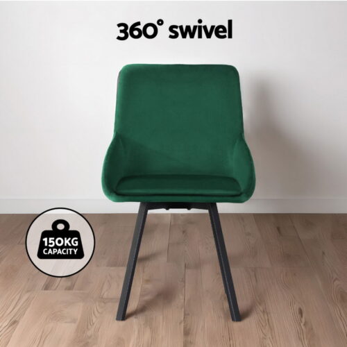 Artiss 4x Dining Chairs Cafe Kitchen Living Room Chair Velvet Swivel Base Green - Image 4