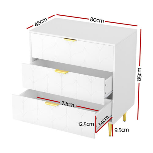 Artiss 3-Drawers Chest Dresser Lowboy Storage Cabinet White - Image 2