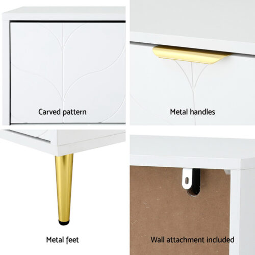 Artiss 3-Drawers Chest Dresser Lowboy Storage Cabinet White - Image 5