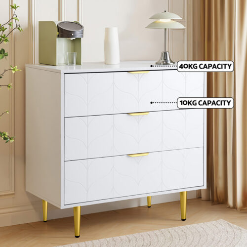Artiss 3-Drawers Chest Dresser Lowboy Storage Cabinet White - Image 6