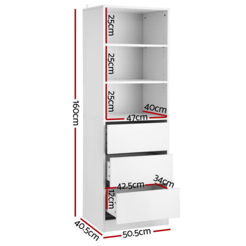 Artiss Chest of Drawers Dresser Tallboy Storage Cabinet 3 Shelves White - Image 2
