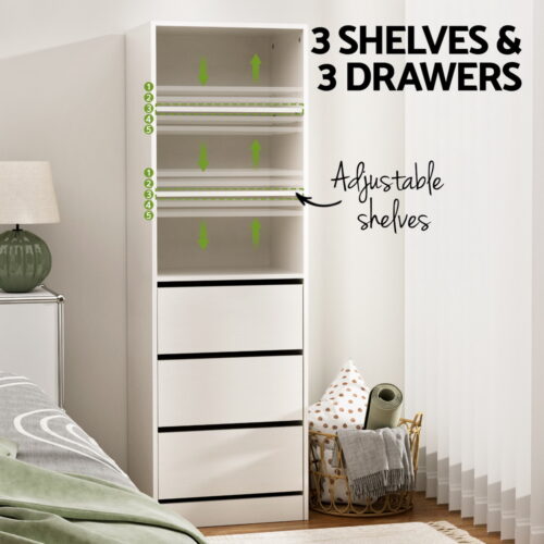 Artiss Chest of Drawers Dresser Tallboy Storage Cabinet 3 Shelves White - Image 4